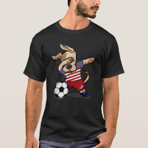 Dabbing Dog America Soccer Fans USA Flag Football T-Shirt