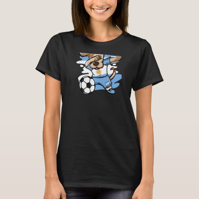 Dabbing Dog Argentina Soccer Fans Argentinian Flag T-Shirt (Front)