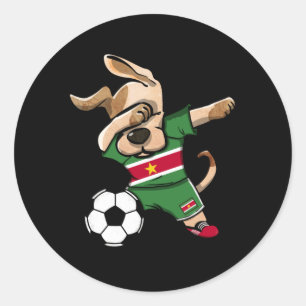 Dabbing Dog Suriname Soccer Fans Jersey - Classic Round Sticker