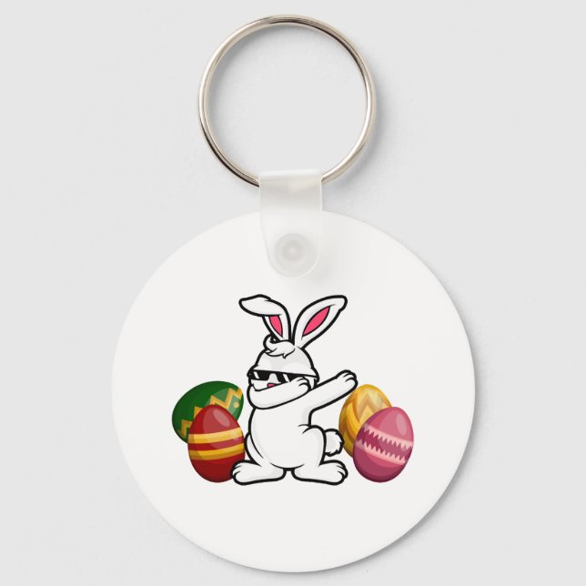 Dabbing Easter Bunny Bunny Happy Easter Keychain (Front)
