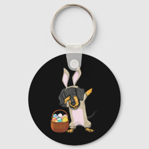 Dabbing Easter Bunny Dachshund Doxie Girls Design Keychain