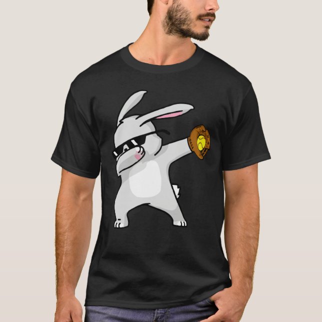 Dabbing Easter Bunny Kids Softball Dab Dance T-Shirt (Front)