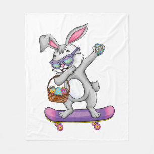 Dabbing Easter Bunny Skating Skater Kids Fleece Blanket