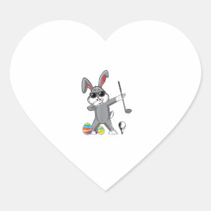 Dabbing Easter Golf Easter Bunny Rabbit Golfer Cut Heart Sticker
