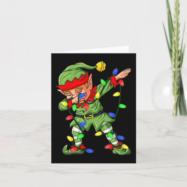 Dabbing Elf Christmas Tree Lights Boys Kids Dab Xm Card (Front)