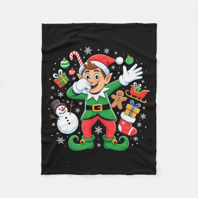 Dabbing Elf Friends Xmas Boys Girls Dabbing Christ Fleece Blanket (Front)