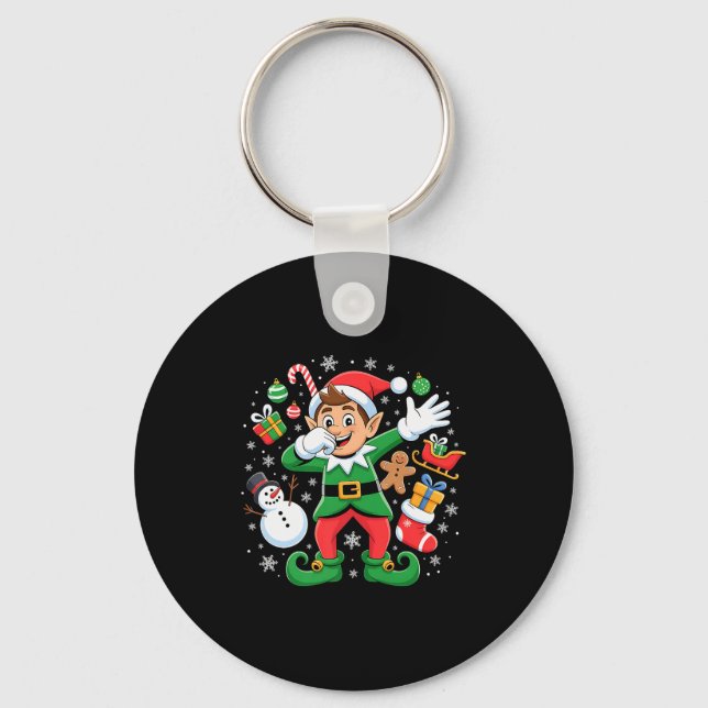 Dabbing Elf Friends Xmas Boys Girls Dabbing Christ Keychain (Front)