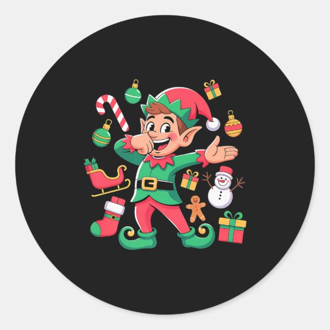 Dabbing Elf Santa Sleigh Snowman Funny Dabbing Chr Classic Round Sticker (Front)