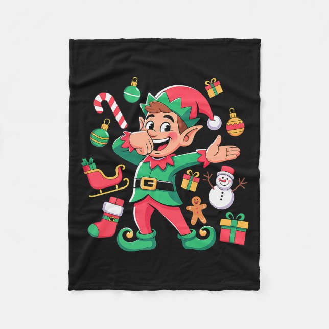 Dabbing Elf Santa Sleigh Snowman Funny Dabbing Chr Fleece Blanket (Front)