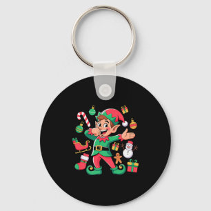 Dabbing Elf Santa Sleigh Snowman Funny Dabbing Chr Keychain