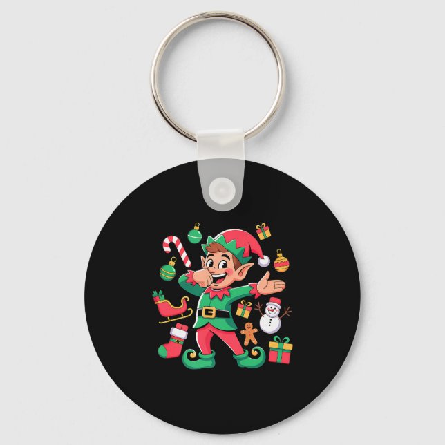Dabbing Elf Santa Sleigh Snowman Funny Dabbing Chr Keychain (Front)