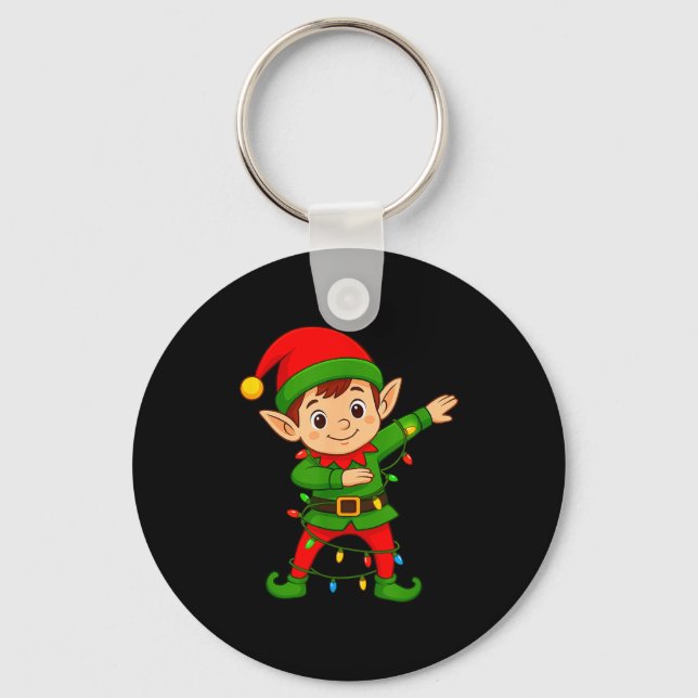 Dabbing Elf Shirt Costume Christmas Squad Men Boy  Keychain (Front)