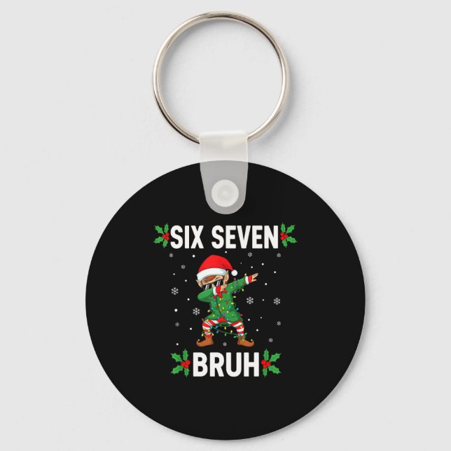 Dabbing Elf Six Seven Bruh Christmas 67 Meme Xmas  Keychain (Front)