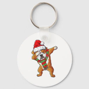 Dabbing English Bulldog Santa Christmas Gifts Kids Keychain