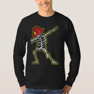 Dabbing Firefighter Skeleton Cool Scary Halloween T-Shirt