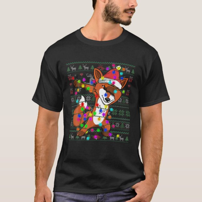 Dabbing Fox Fairy Lights Ugly Christmas Sweater Co (Front)