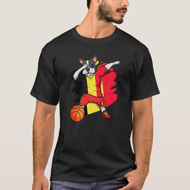 Dabbing French Bulldog Belgium Basketball Fan Jers T-Shirt (Front)
