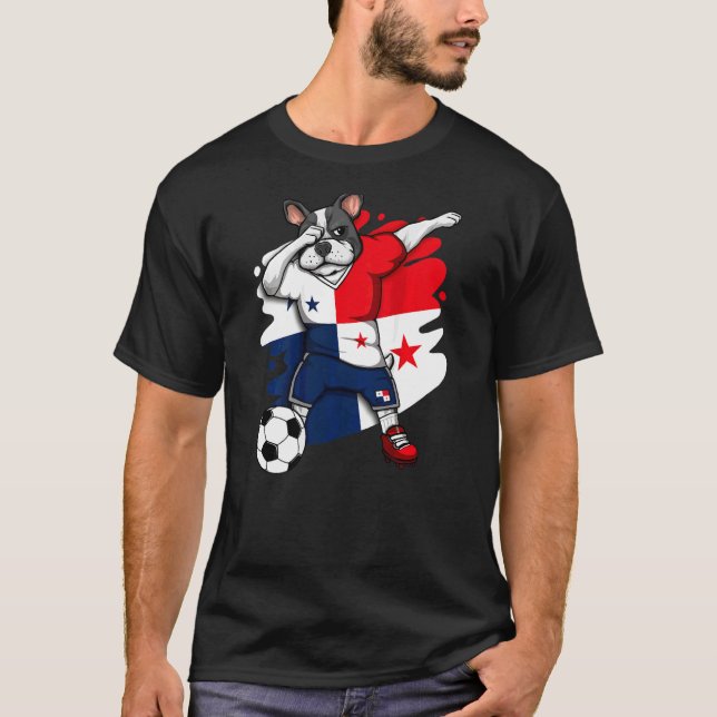 Dabbing French Bulldog Panama Soccer Fans Jersey F T-Shirt (Front)