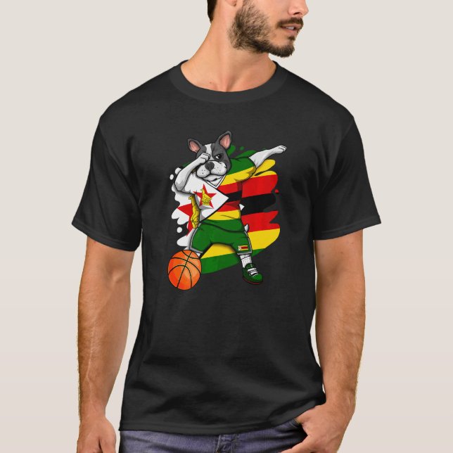Dabbing French Bulldog Zimbabwe Basketball Fan Jer T-Shirt (Front)