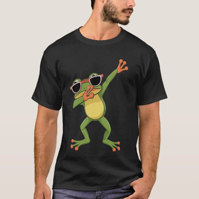 Dabbing Frog With Sunglasses Funny Pose Cool Frog T-Shirt (Front)