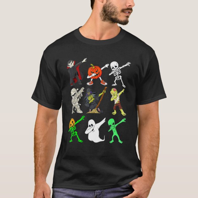 Dabbing Funny Skeleton Zombie Vampire Ghost Dance  T-Shirt (Front)