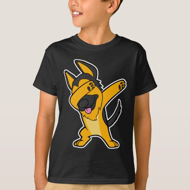 Dabbing German Shepherd Dance Dog Hip Hop Puppy T-Shirt (Front)