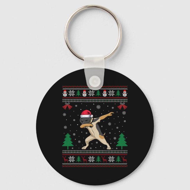 Dabbing German Shorthaired Pointer Dog Santa Hat C Keychain (Front)