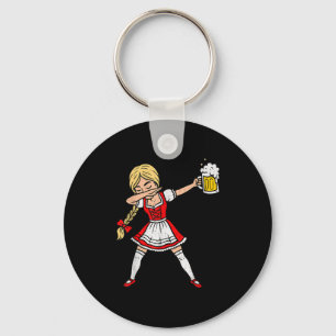Dabbing German Women Lederhosen Drinking Beer  Keychain