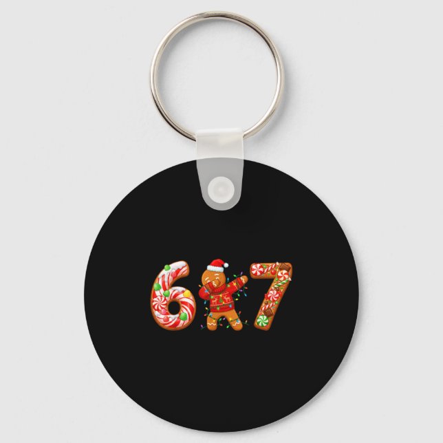 Dabbing Gingerbread Man 67 Meme Candy Christmas Sw Keychain (Front)