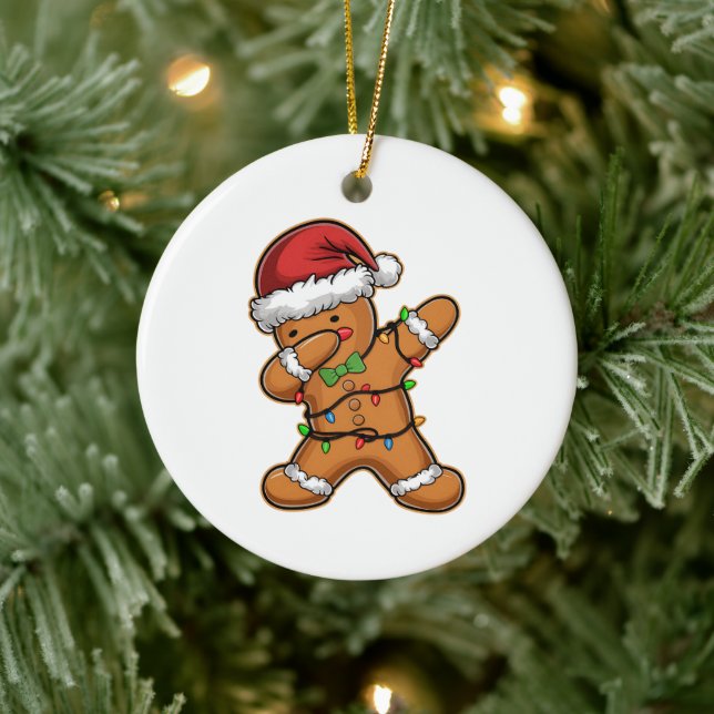 Dabbing Gingerbread Tree Light Christmas Ceramic Ornament (Tree)