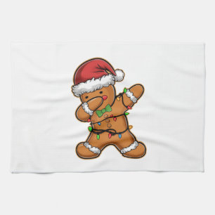 Dabbing Gingerbread Tree Light Christmas Kitchen Towel