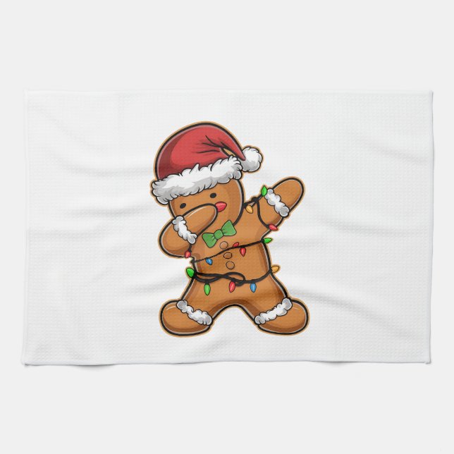 Dabbing Gingerbread Tree Light Christmas Kitchen Towel (Horizontal)