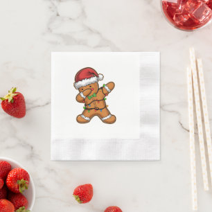 Dabbing Gingerbread Tree Light Christmas Napkin