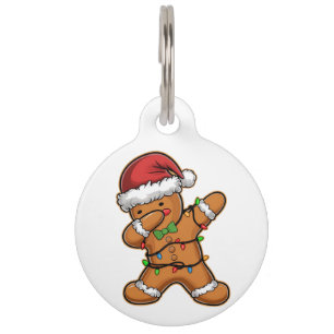 Dabbing Gingerbread Tree Light Christmas Pet Tag
