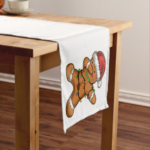 Dabbing Gingerbread Tree Light Christmas Short Table Runner