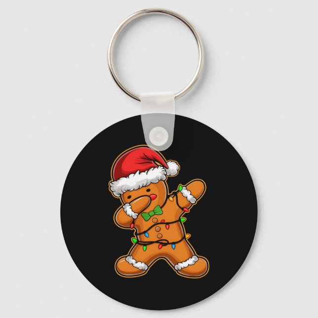 Dabbing Gingerbread Tree Light Christmas T Shirt  Keychain (Front)
