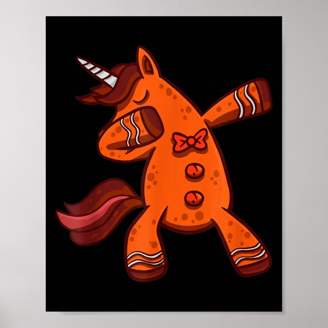 Dabbing Gingerbread Unicorn Cookie Christmas  Poster (Front)