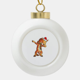 Dabbing Giraffe Santa T Shirt Christmas Kids Boys  Ceramic Ball Christmas Ornament