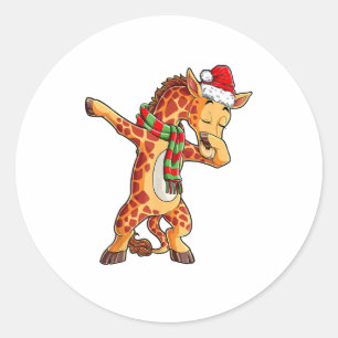 Dabbing Giraffe Santa T Shirt Christmas Kids Boys  Classic Round Sticker