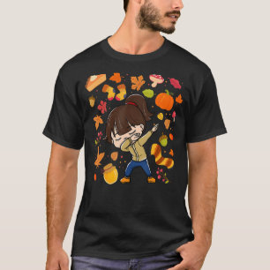Dabbing Girl Autumn Maple Pumpkin Fall Season Leav T-Shirt