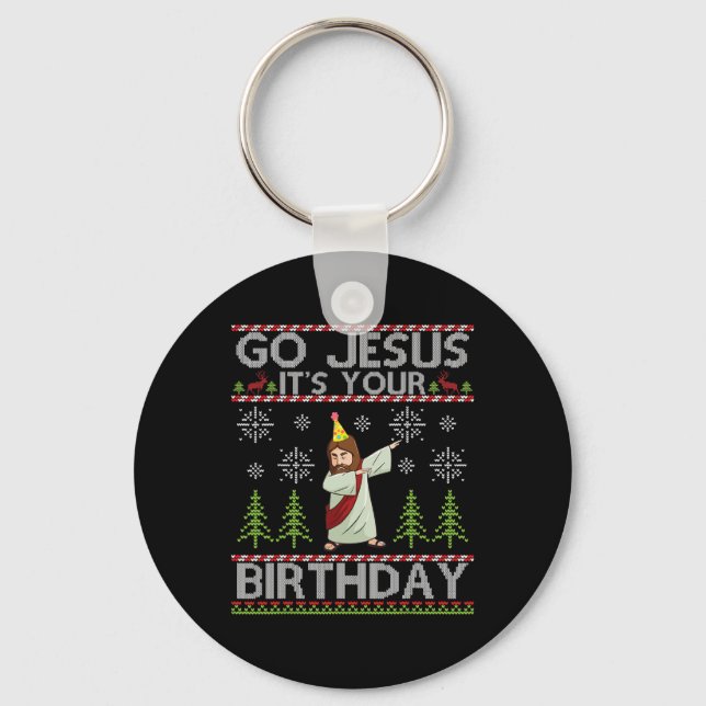 Dabbing Go Jesus It's Your Birthday Merry Christma Keychain (Front)
