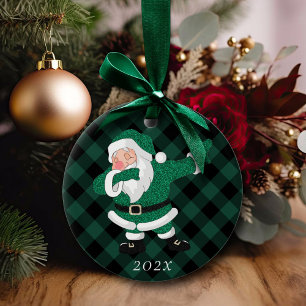 Dabbing Green Santa Claus Fun Holiday XMAS Humou Ceramic Ornament