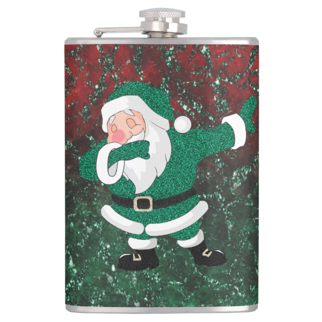 Dabbing Green Santa Claus | Fun Holiday XMAS Humou Hip Flask (Front)