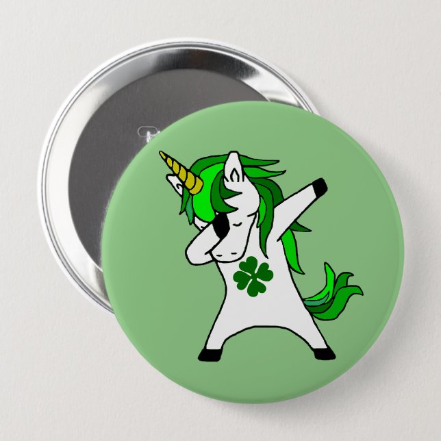 Dabbing Green Unicorn St. Patrick's day Clover 4 Inch Round Button (Front & Back)