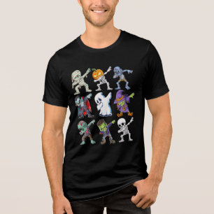 Dabbing Halloween Boys Skeleton Zombie Mummy Tri-Blend Shirt