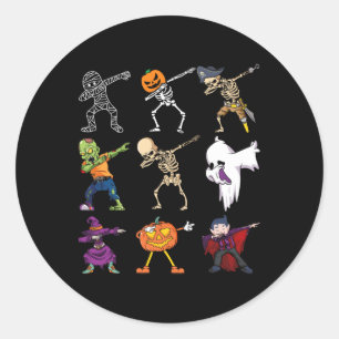 Dabbing Halloween Boys Skeleton Zombie Scary Pumpk Classic Round Sticker