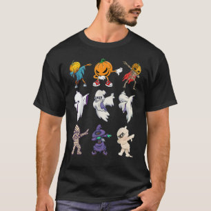 Dabbing Halloween Boys Skeleton Zombie Scary Pumpk T-Shirt