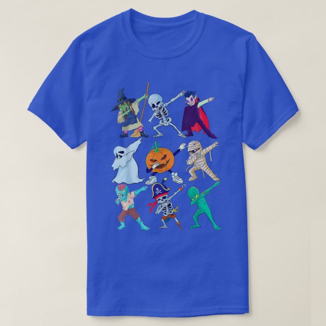 Dabbing Halloween Boys Skeleton Zombie Scary Pumpk T-Shirt (Design Front)