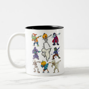 Dabbing Halloween Boys Skeleton Zombie Scary Pumpk Two-Tone Coffee Mug