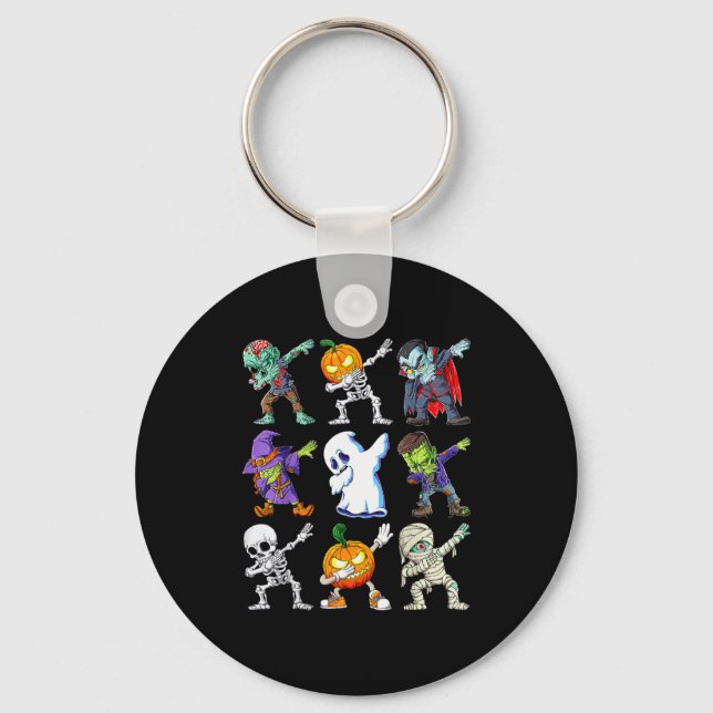 Dabbing Halloween Boys Skeleton Zombie Y Pumpkin M Keychain (Front)